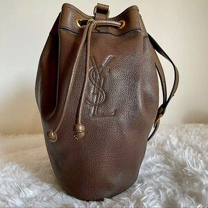 Yves Saint Laurent YSL Cassandra Shoulder Bag Leather Brown 100% Authentic